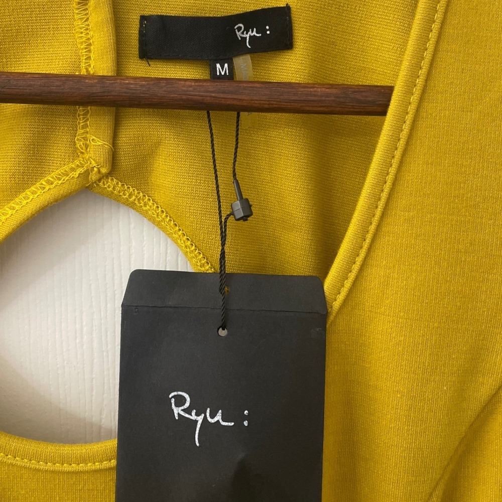 Ryu Anthropologie Yellow Striped Floral Fit Flare Dress Cutout Back Womens M - Picture 3 of 7